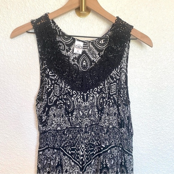 Bila Boho Crochet White and Black Tapestry Aztec Print Maxi Dress M - Picture 2 of 13